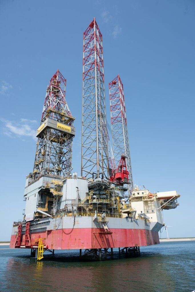 Large jack-up drilling rig used for offshore petroleum exploration